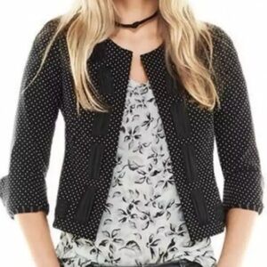 Cabi Seaside Chic Polka Dot Jacquard 3/4 Sleeve Collarless Career Blazer Size 10